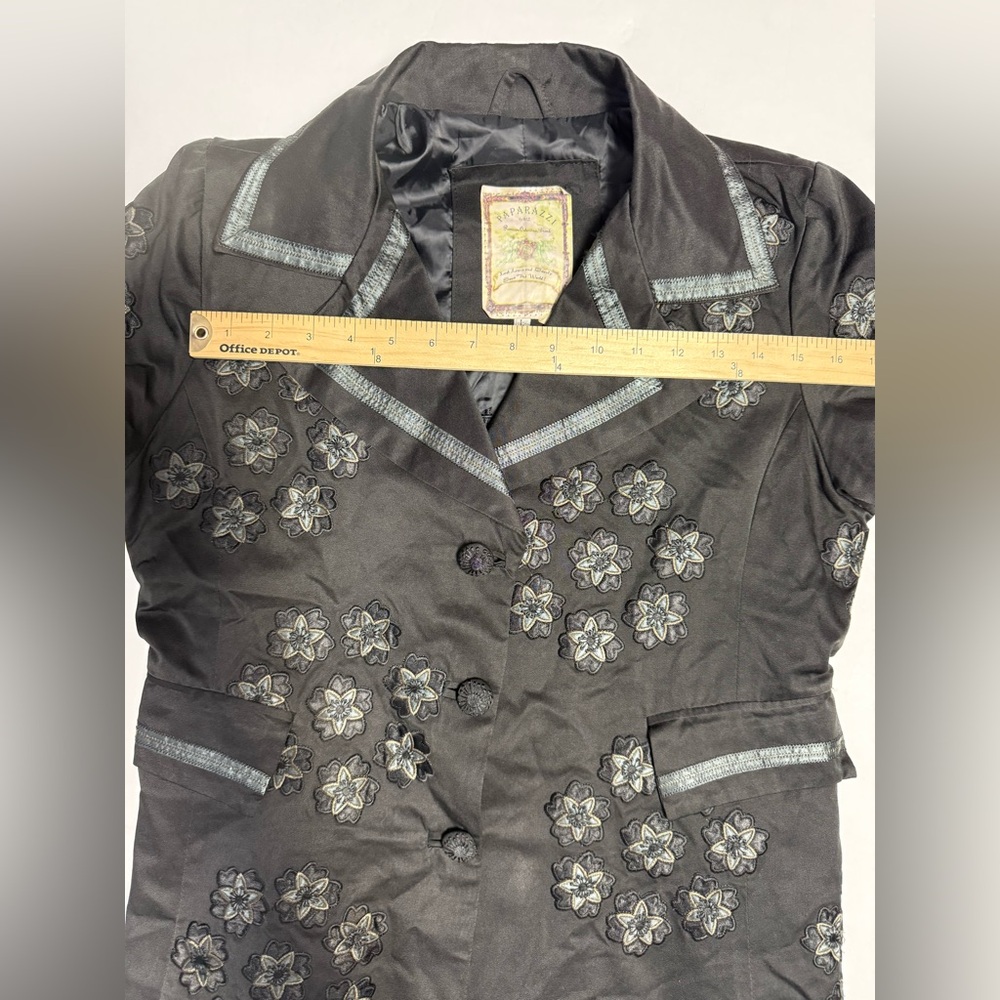 Vintage Paparazzi Chic Black Embroidered Women's button up jacket size L - Picture 6 of 14